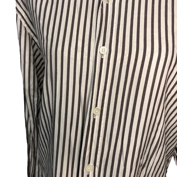 Ermengildo Zegna 100% cotton xxl white and brown striped men’s dress shirt - Picture 4 of 11